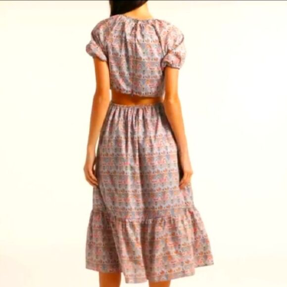 J Crew Liberty Print Midi Dress With Cut Out Back Cotton Size 0 - Picture 10 of 14